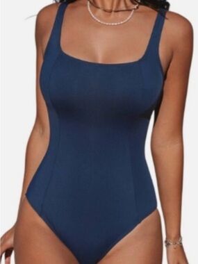 NWT Cupshe Navy Slim&Sculpt Tummy Control Back Laceup Tie One Piece Swimsuit XL